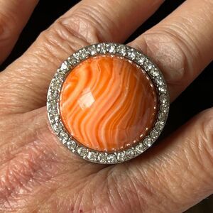 Vintage Ring - large orange stone surrounded by diamante and beads round finger
